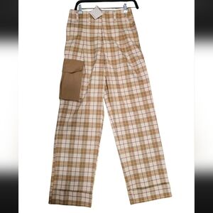Ghospell Plaid Pants Size Small- Tan and Brown Nwt